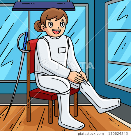 Fencing Female Fencer Wearing Suit Colored Cartoon Fencing Female Fencer Wearing Suit Colored Cartoon 130624243