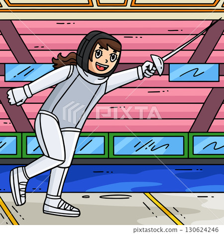 Fencing Female Fencer doing a Riposte Colored Fencing Female Fencer doing a Riposte Colored 130624246