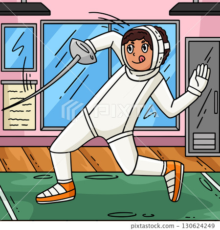 Fencing Male Fencer Disengaging Colored Cartoon Fencing Male Fencer Disengaging Colored Cartoon 130624249
