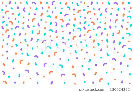 Colorful falling serpentine and confetti background. Aesthetic banner with paper sprinkles in orange, purple and turquoise colors. Vector festive backdrop Colorful falling serpentine and confetti background. Aesthetic banner with paper sprinkles in orange, purple and turquoise colors. Vector festive backdrop 130624253
