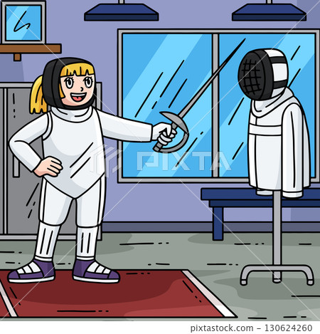 Female Fencing Fencer Practicing Dummy Colored Female Fencing Fencer Practicing Dummy Colored 130624260
