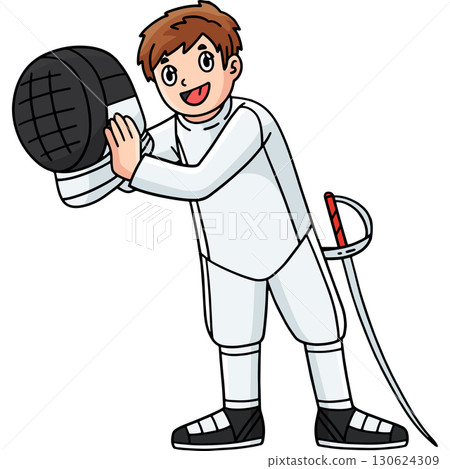 Fencing Male Fencer Putting a Mask Cartoon Clipart Fencing Male Fencer Putting a Mask Cartoon Clipart 130624309
