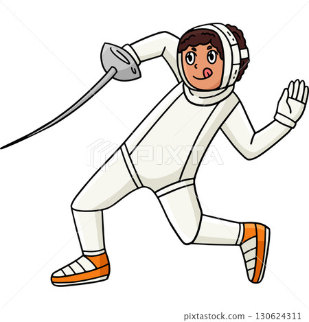 Fencing Male Fencer Disengaging Cartoon Clipart  130624311