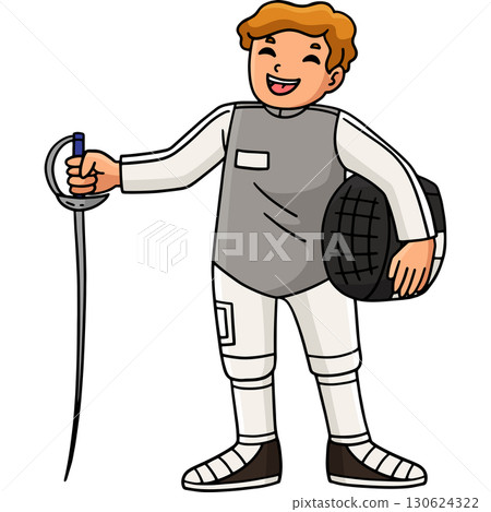 Fencing Male Fencer with Sabre and Helmet Clipart  130624322