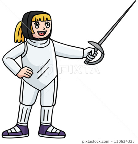 Female Fencing Fencer Practicing Cartoon Clipart  130624323