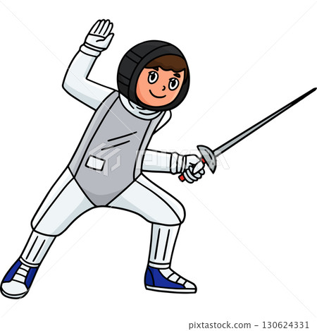 Fencing Male Fencer about to Attack Clipart  130624331