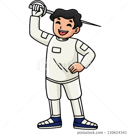 Fencing Male Fencer Cartoon Colored Clipart  130624341