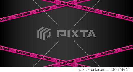 Black Friday sale banner with pink ribbon on dark background and empty space for text. Vector illustration. 130624643