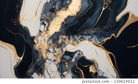 Marble background.Golden ink lines.Abstraction.Generative ai. Marble background.Golden ink lines.Abstraction.Generative ai. 130624812