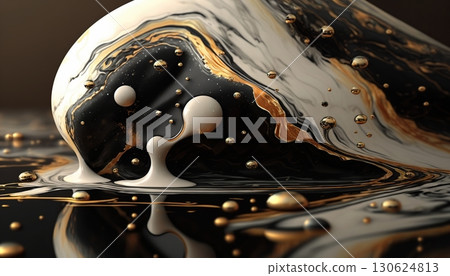 Marble background.Golden ink lines.Abstraction.Generative ai. 130624813