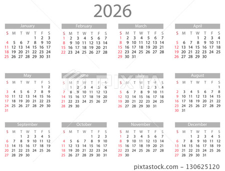 Minimalist 2026 Calendar Layout Featuring All Months Highlighted. Minimalist 2026 Calendar Layout Featuring All Months Highlighted. 130625120