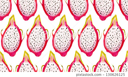 Seamless pattern with dragon fruits, pitaya background. Hand drawn watercolor illustration for tropical wallpaper 130626125