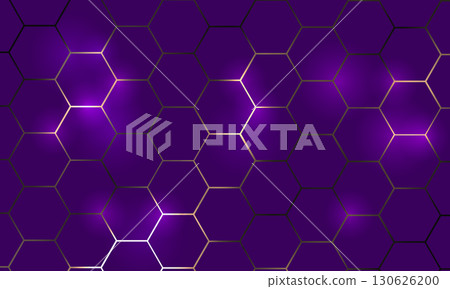 Ultra violet and gold hexagonal technology abstract background with honeycombs 130626200
