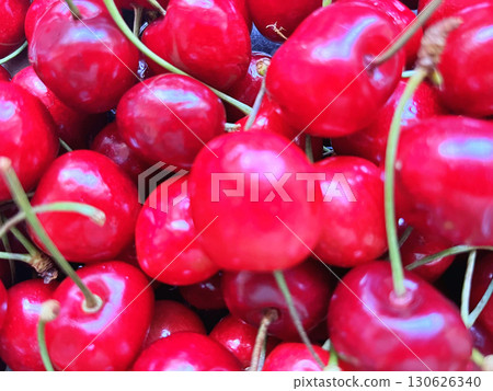 Fresh cherries on table. Fruits 130626340