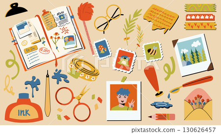 A set of vector illustrations for a diary or a daily planner. Signs, symbols, objects for the planner or organizer 130626457