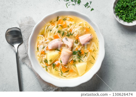 Fresh Chicken soup with noodle pasta 130626474