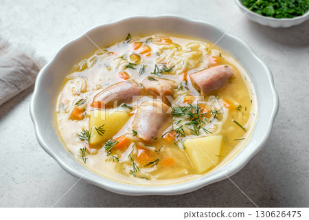 Homemade Chicken soup with noodle pasta 130626475