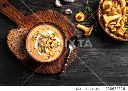 Chanterelle mushroom cream soup 130626516