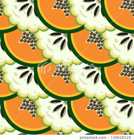Papaya and sweetsop slices seamless botanical pattern vector illustration 130626528