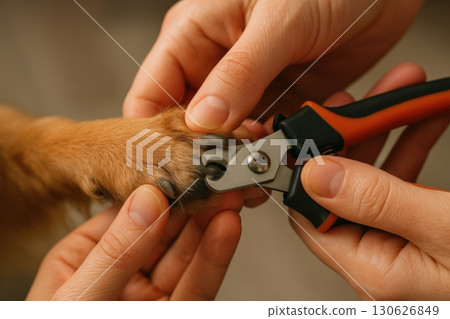 Properly trimming a dog's nails to ensure comfort and health during a grooming session at home 130626849