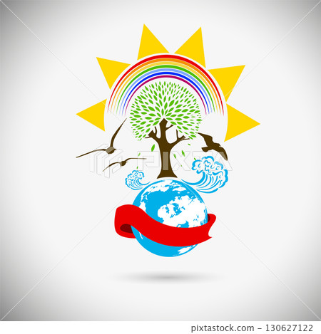 Logo nature tree and sun. Not AI, Vector illustration 130627122