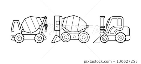 Construction vehicles working together on a building site to ensure progress during daylight hours Construction vehicles working together on a building site to ensure progress during daylight hours 130627253