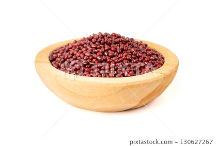 Red adzuki beans isolated, raw azuki bean pile, Vigna angularis legume seeds, dry red mung bean 130627267