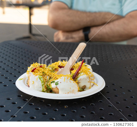 Dahi Puri chat indian snack. Dahi Batata Puri 130627301