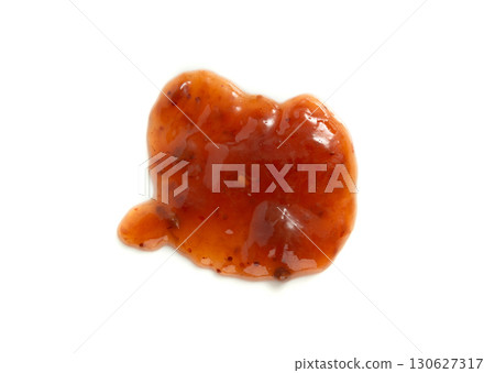 Orange jam with chili isolated, strawberry chilli pepper marmalade smear, spicy fruit jelly fruity confiture 130627317