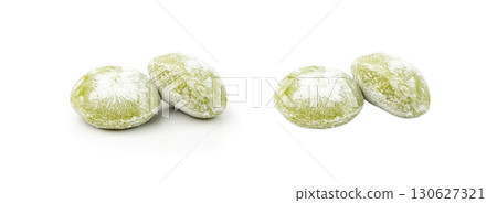 Matcha mochi rice cake, green tea daifuku, Japanese traditional dessert, round wagashi 130627321