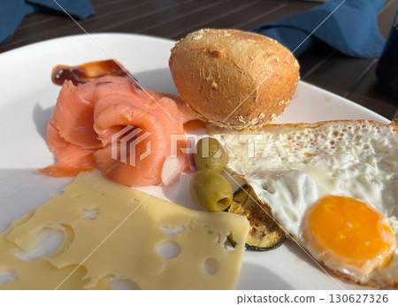 A typical all-inclusive breakfast in a hotel restaurant 130627326