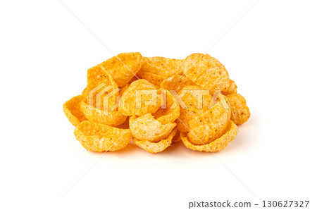 Hummus chickpea chips, chick pea crisps pile, healthy orange snack, fried legume crunchies 130627327