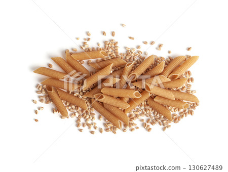 Raw Brown Pasta, Wholegrain Penne, Dry Whole Grain Noodle, Raw Spelt Macaroni, Healthy Italy Food 130627489