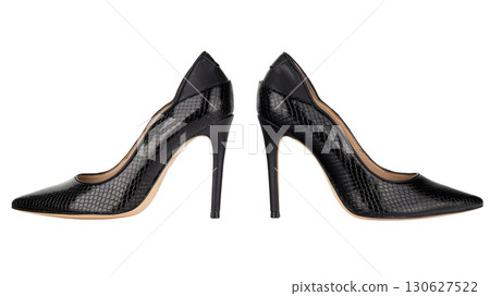Pair of black stiletto shoes with snake texture Pair of black stiletto shoes with snake texture 130627522