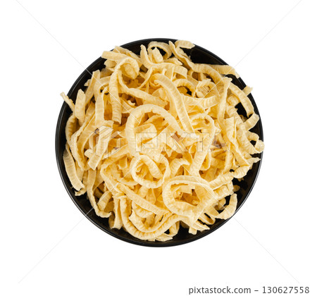 Passatelli spatzle pasta isolated, raw spaetzle noodles, dry homemade german macaroni 130627558
