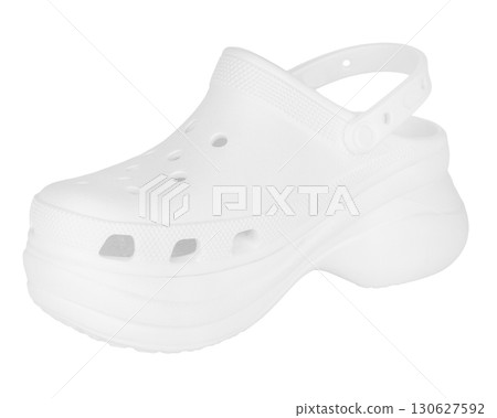 Isolated white foam clog with heel strap Isolated white foam clog with heel strap 130627592