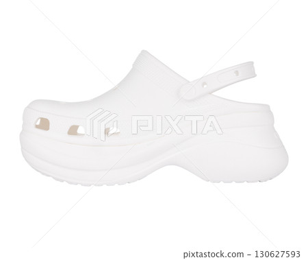 Side view of white foam clog with strap 130627593