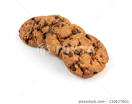 Chocolate chips cookies isolated, American biscuits, cocoa confectionery cake, sweet morsels bakery 130627601