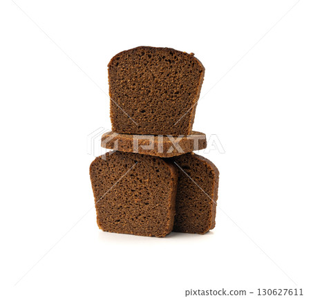 Black rye bread isolated, dark brown sliced loaf, sourdough borodinsky rugbrod square slices Black rye bread isolated, dark brown sliced loaf, sourdough borodinsky rugbrod square slices 130627611