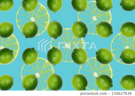 Philippine Lime Fruit Cuts Pattern, Green Calamondin Slices Flying Minimal Background 130627636