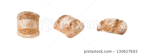 Brown rye bun, square gluten free bread, whole grain healthy breakfast bread 130627683