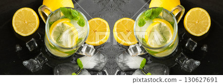 Sweet iced green tea with lemon and fresh mint Sweet iced green tea with lemon and fresh mint 130627691