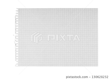 Checkered Paper Sheet Close-Up Grid on White Background for Study and Math 130628232