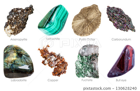 set of minerals on an isolated white background 130628240