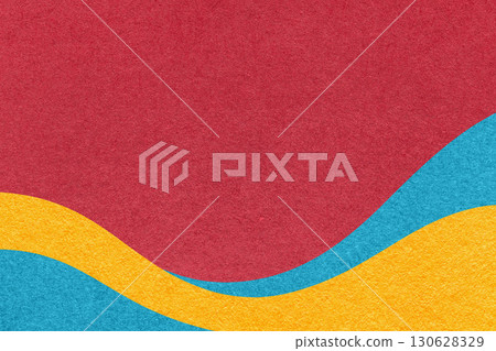 Textured red paper background with turquoise and yellow wavy lines and waves, copy space for banner, presentation Textured red paper background with turquoise and yellow wavy lines and waves, copy space for banner, presentation 130628329