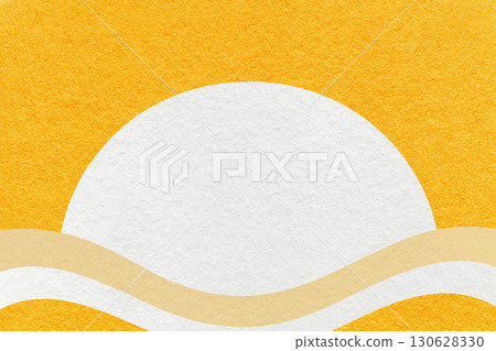 Yellow textured paper background with white circle for copy space and beige waves for poster, banner, presentation Yellow textured paper background with white circle for copy space and beige waves for poster, banner, presentation 130628330