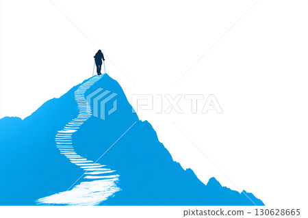 站在山頂的人的剪影插圖（挑戰、成功、目標） 130628665