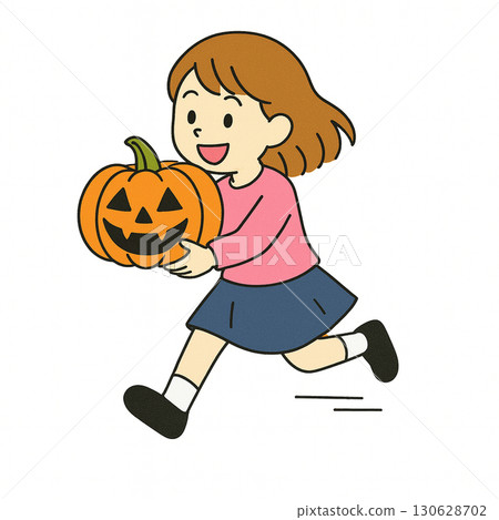 Halloween girl carrying a pumpkin Halloween girl carrying a pumpkin 130628702