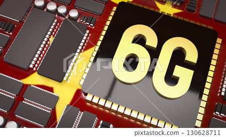 The 6G Technology on IC PCB board for Technology concept 3d Rendering. 130628711