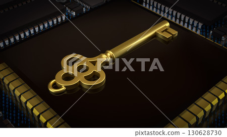 The Key on PCB board for IT security concept 3d Rendering. 130628730